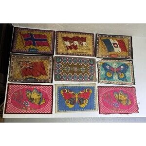 Antique Tabacco Flags 1915 Italy Norway Austria England Butterfly Set of 9